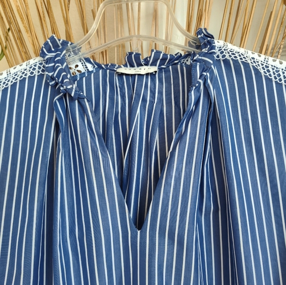 Sandro Daniela Striped Lace-Sleeve Top - Picture 3 of 12